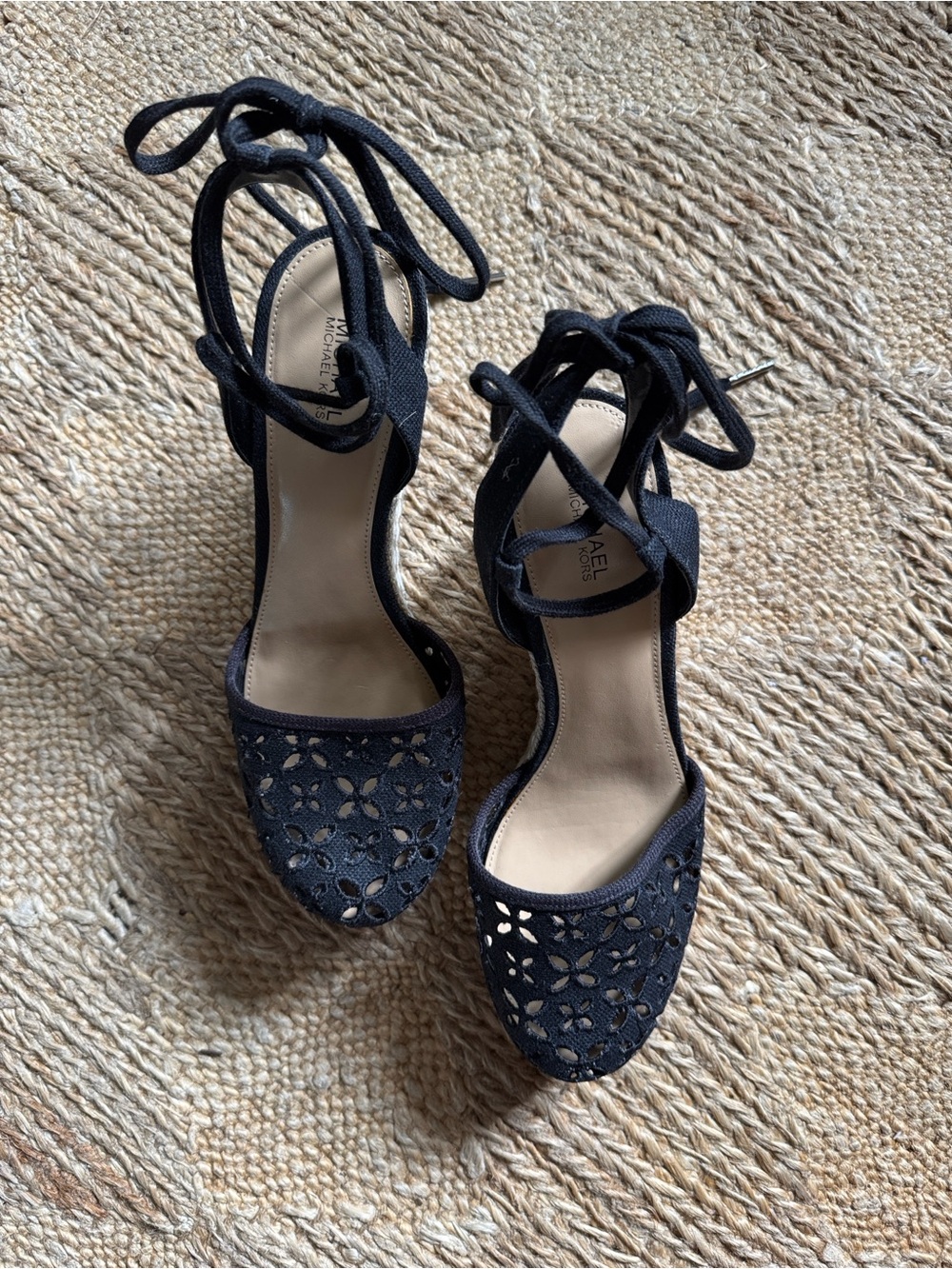 MICHAEL Michael Kors Darci closed toe canvas wedge heels. Size 9. 3.5” heel